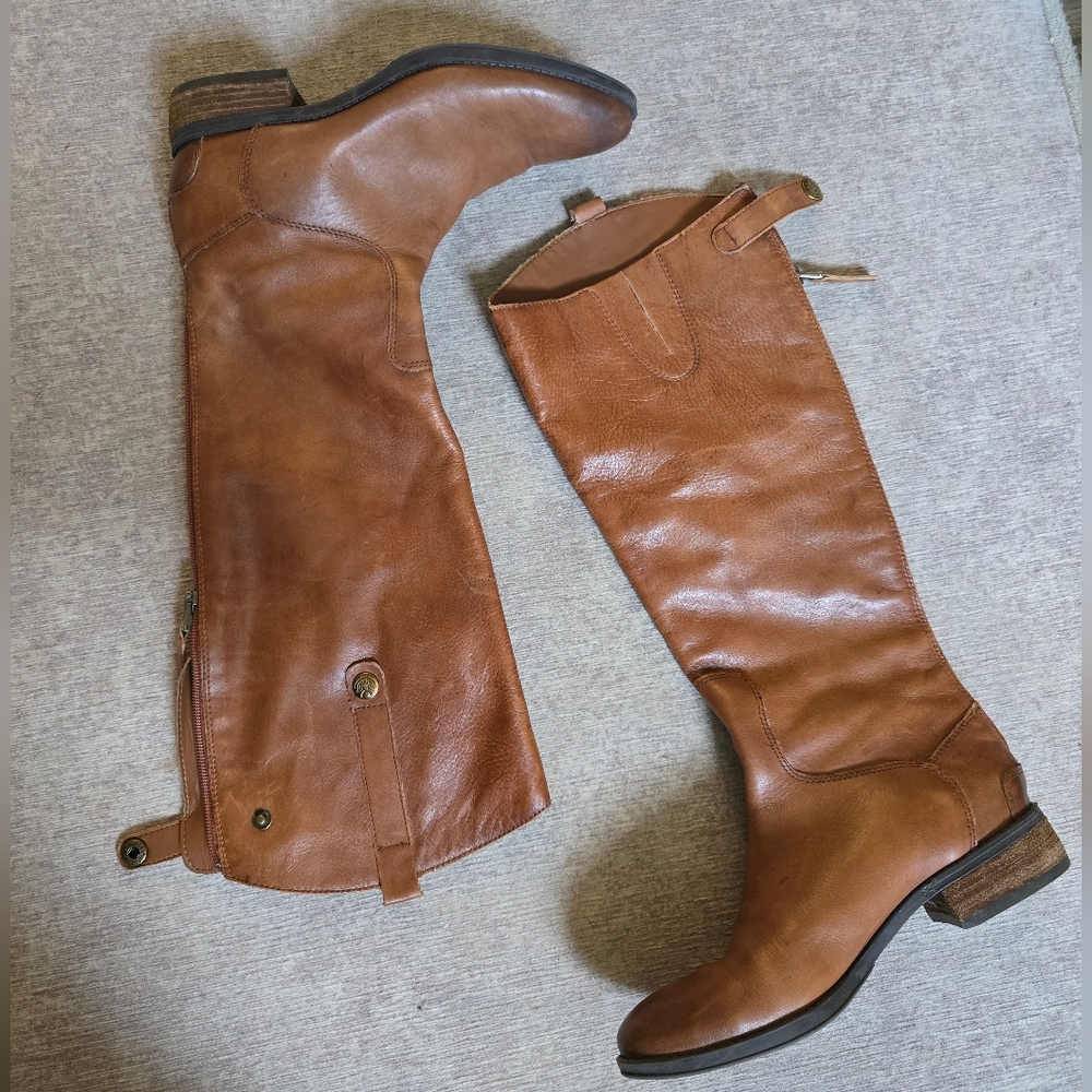 Sam Edelman Penny Equestrian Riding Boots Cognac Brown Leather Knee-High Boots